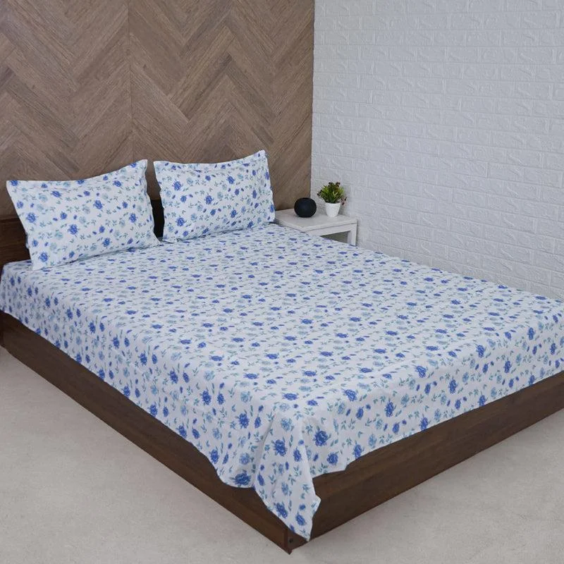 Mudra Floral Bedsheet - Blue