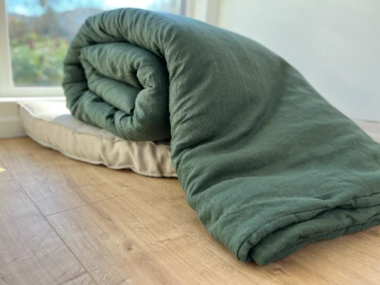 Organic HEMP Linen Comforter 300 gr.m2 Blanket Duvet Insert Linen fabric filled organic Hemp fiber in Forest Green linen Full Twin Queen King Custom Size