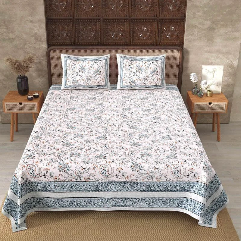 Aari Floral Bedsheet - Blue