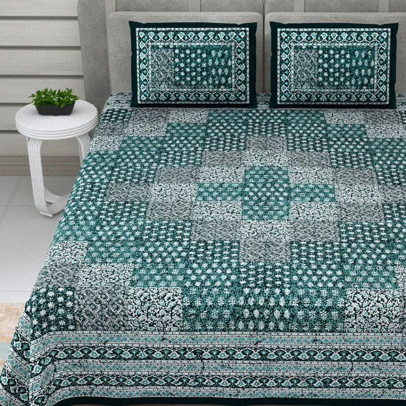 Checkered Glam Ethnic Bedsheet - Green