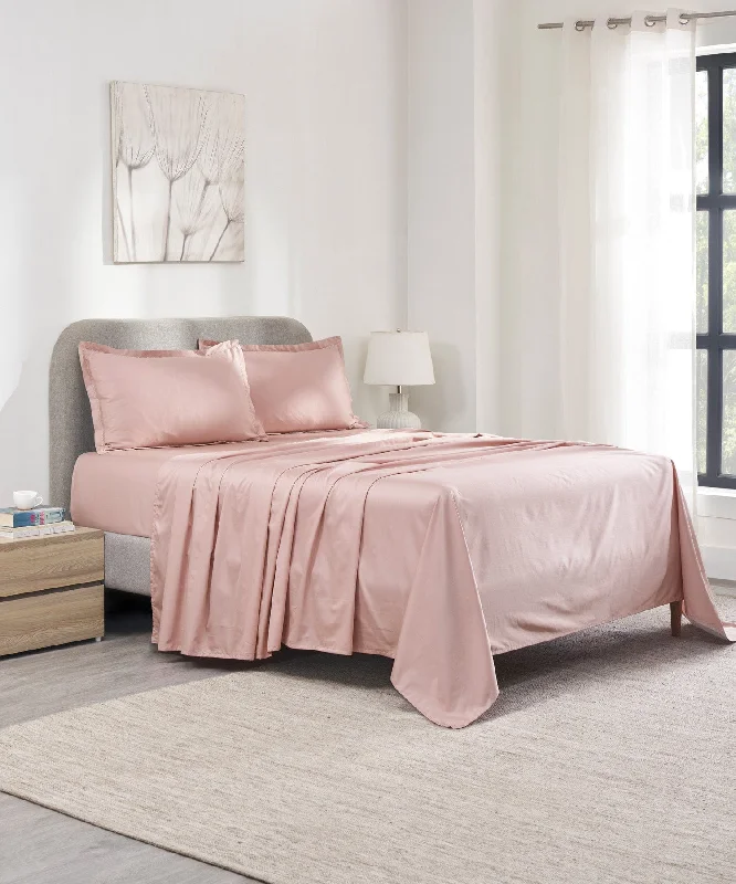 Indulgence Thermal Mesa Pink Comfort King Bedsheet With 2 Pillow Cover, 300 TC, Solid, Pink