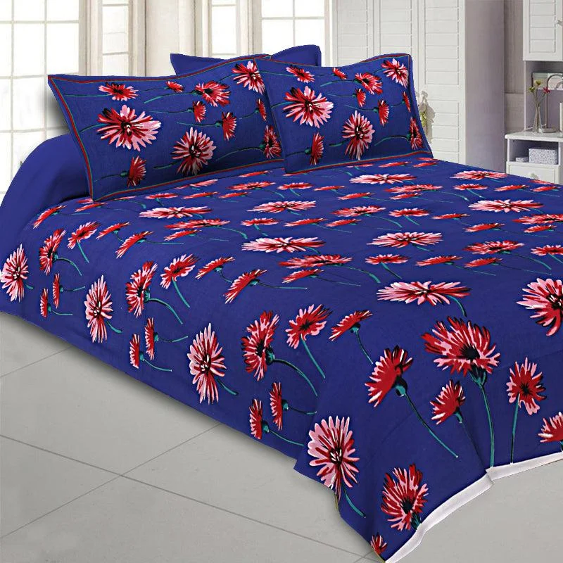 Pansy Floral Bedsheet - Blue