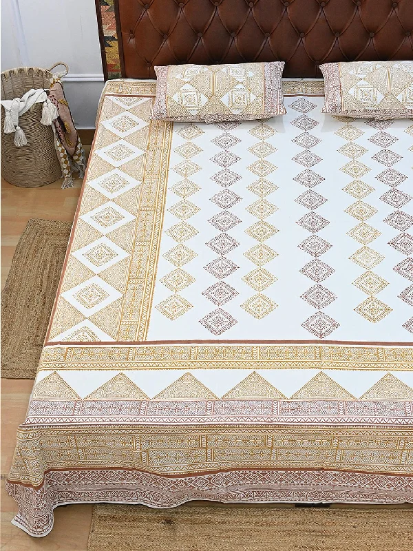 GEOMETRIC EARTHY TONE COTTON PRINTED DOUBLE BEDSHEET WITH PILLOW