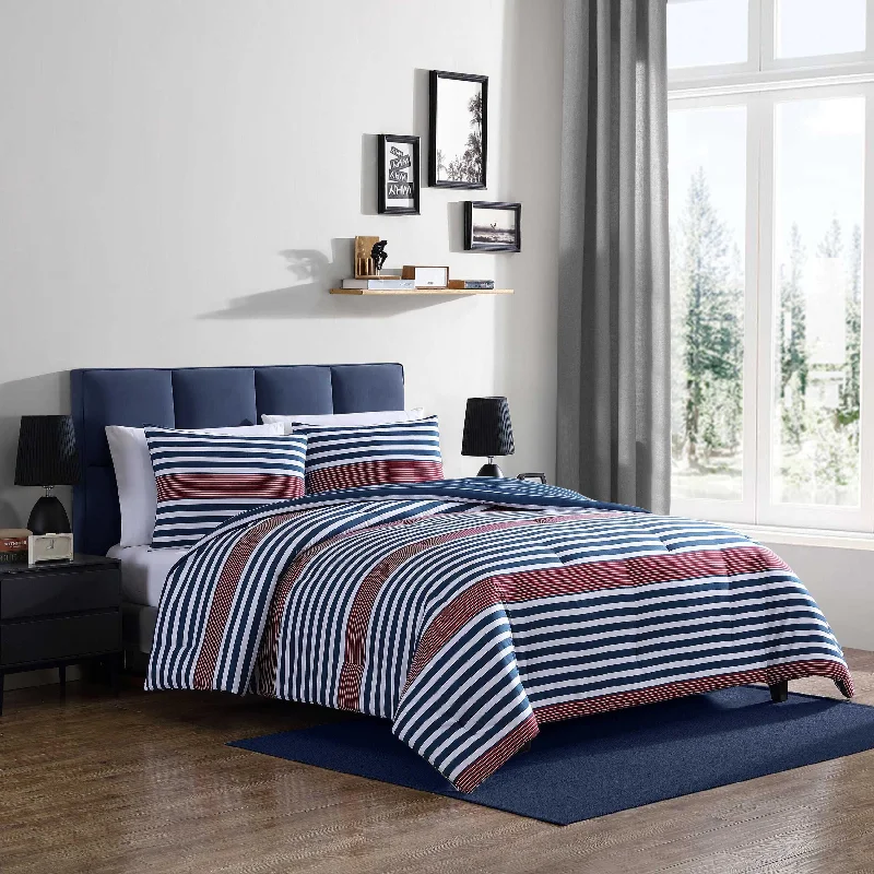 Nautica Kennedy Stripe Navy Full/Queen Comforter & Sham Set