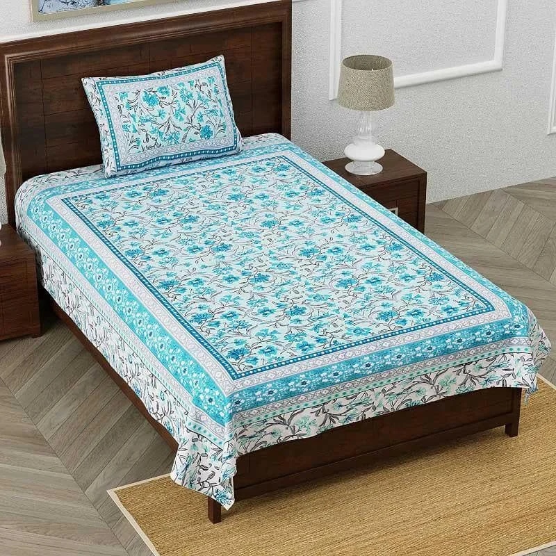 Folk Floral Fiesta Bedsheet - Blue