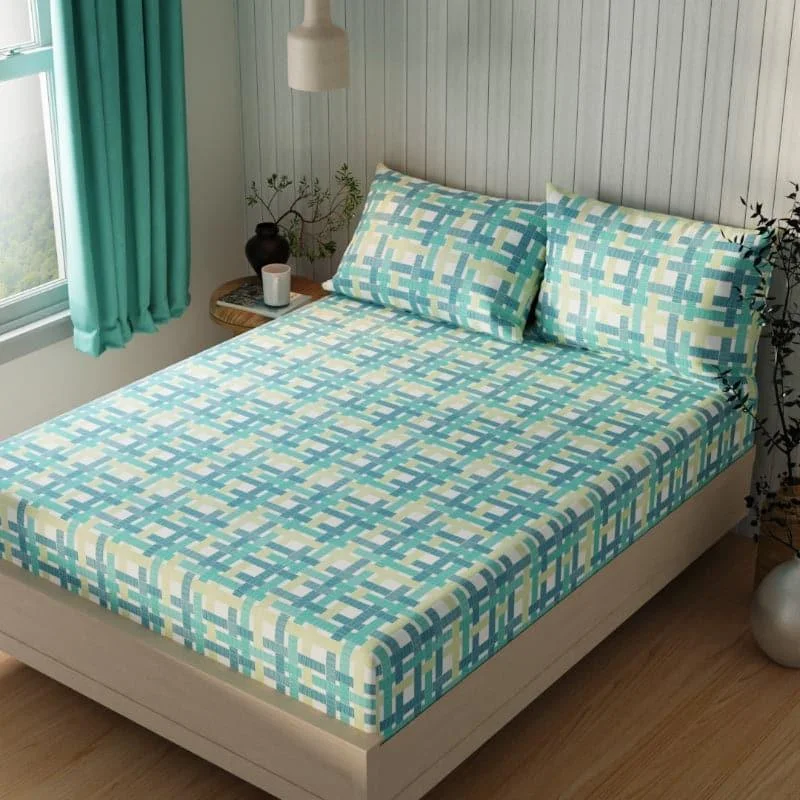 Farzeda Checkered Bedsheet - Teal & Yellow