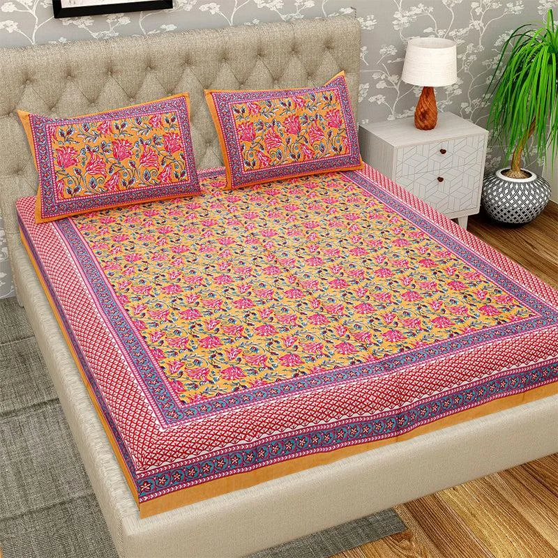 Finn Floral Bedsheet - Yellow & Pink