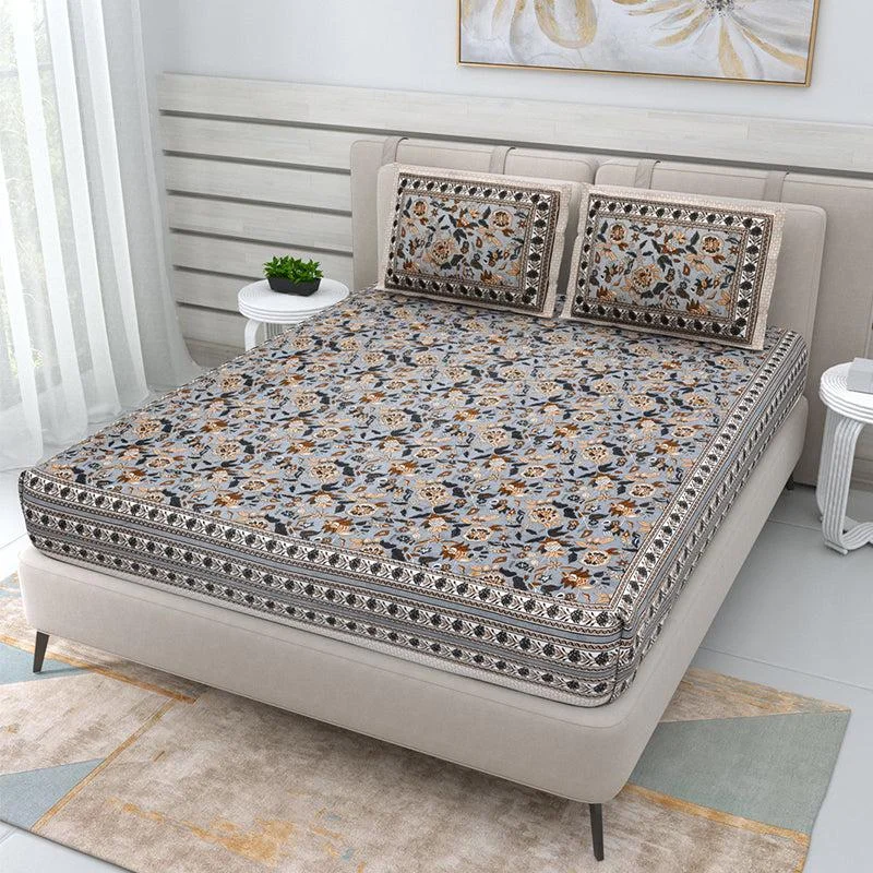 Elva Floral Bedsheet - Grey