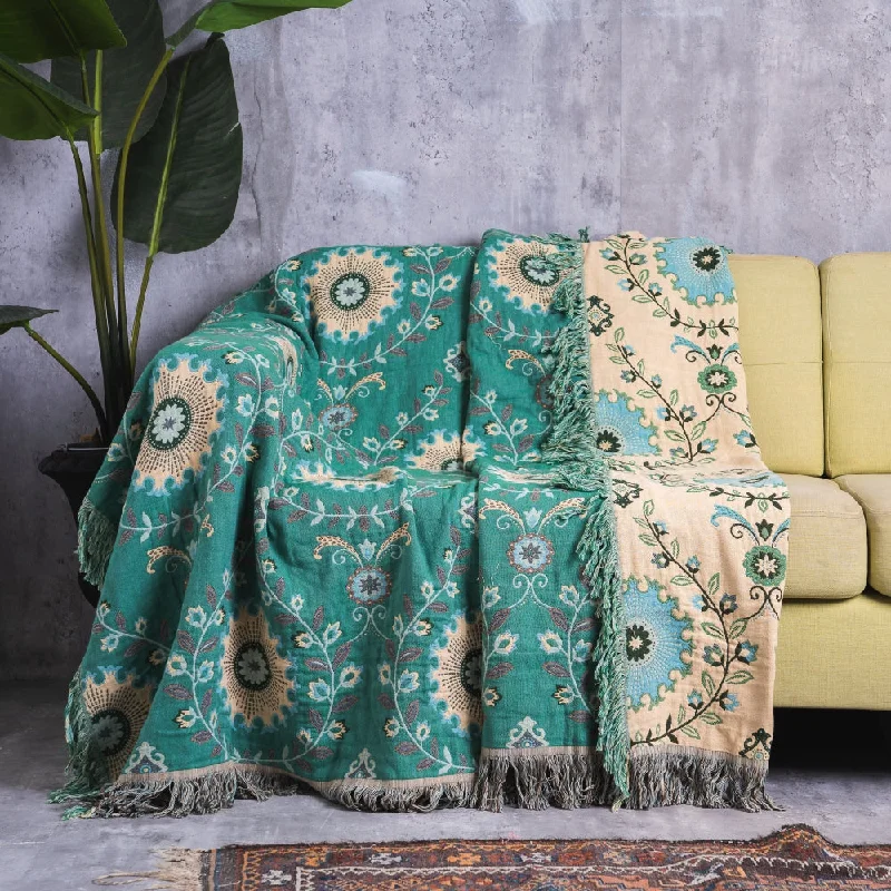 Green Bohemian Style Throw Blanket