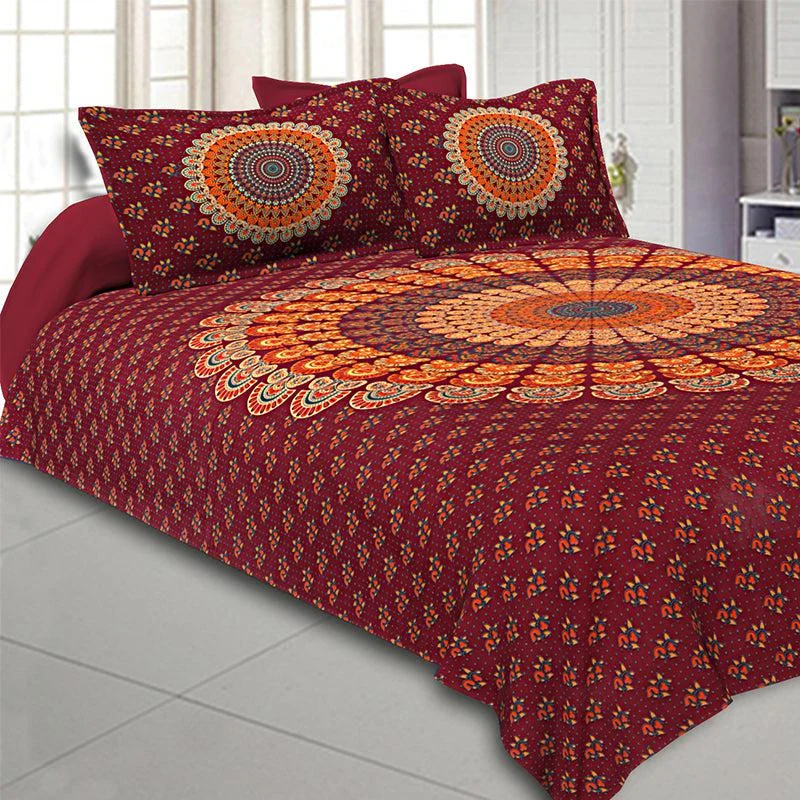 Rosho Mandala Bedsheet - Maroon