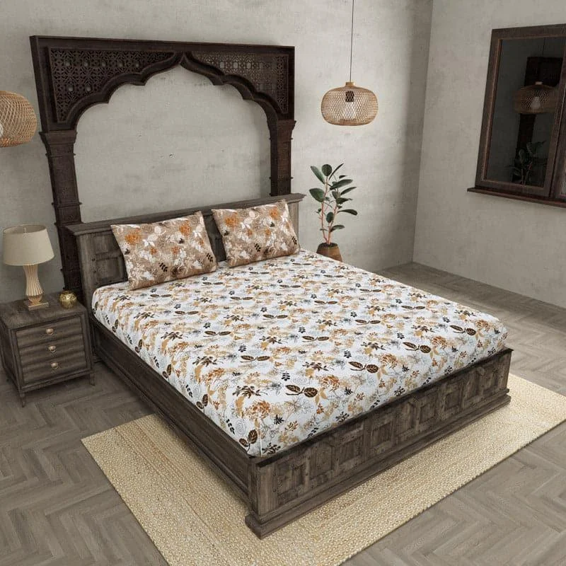 Heelo Floral Bedsheet - Brown