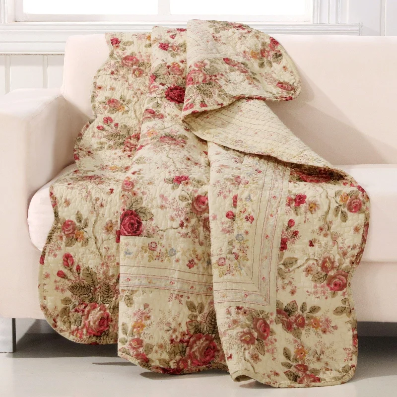 Antique Rose Ecru Quilted Throw