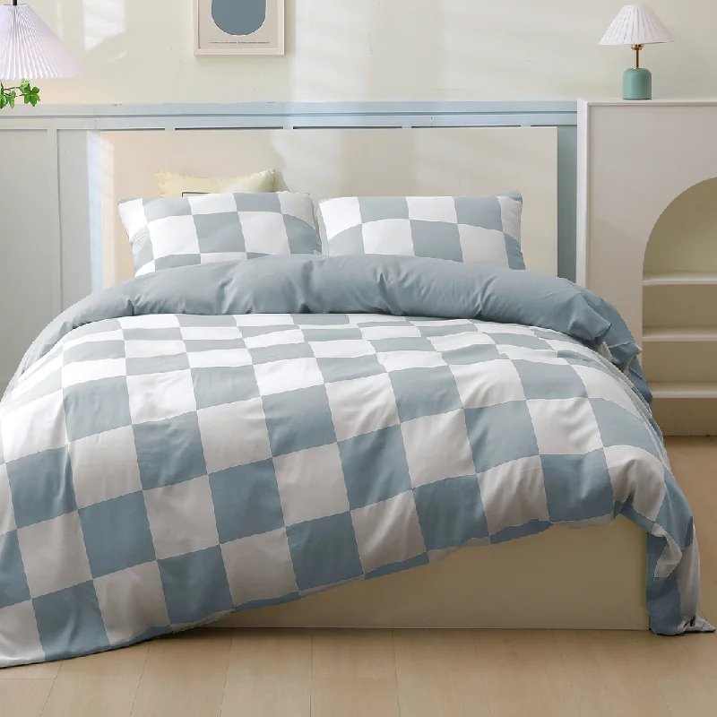 Organic Bamboo Check Quilt Cover Set - Silver