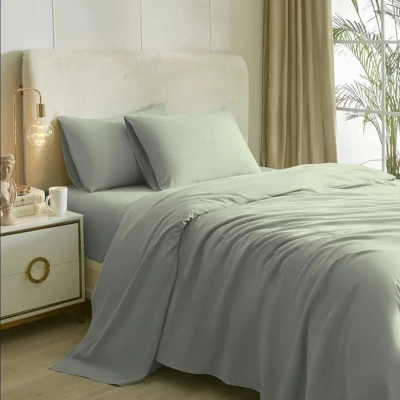 Glossy Touch Solid Bedsheet - Silver