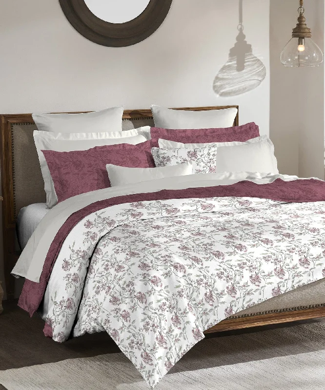 Classic Rosalia Mauve King Bedsheet With 2 Pillow Cover, 210Tc, 100% Cotton, Floral, Purple