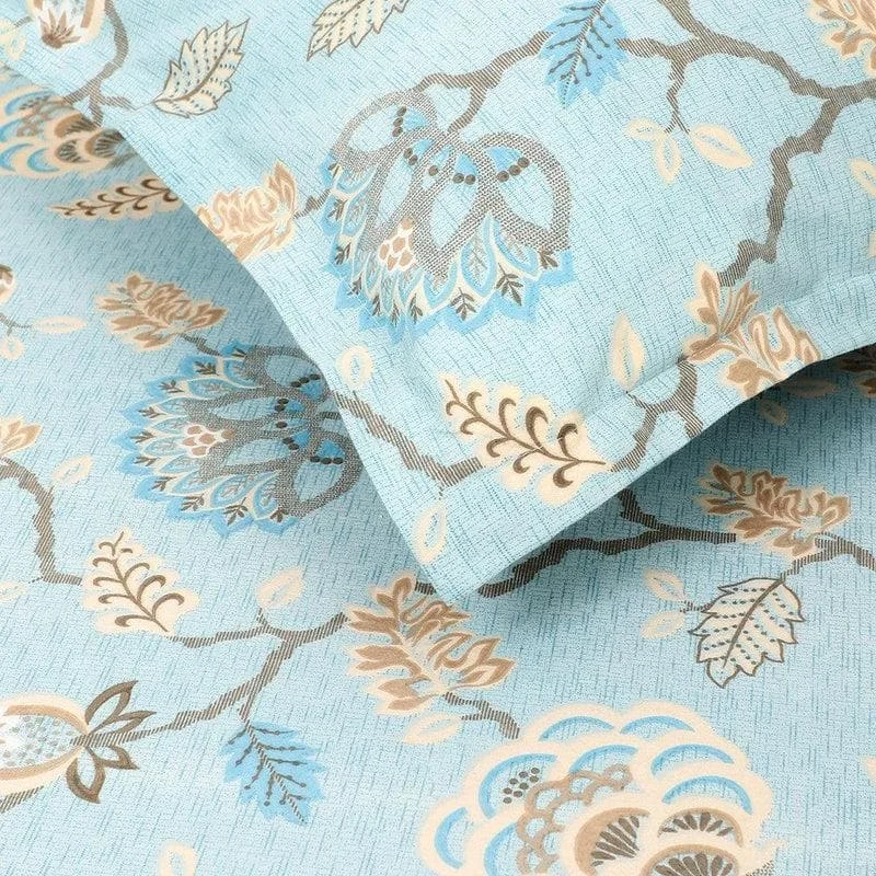 Swayam Light Blue Floral Bedsheet - 180 TC || Super Soft