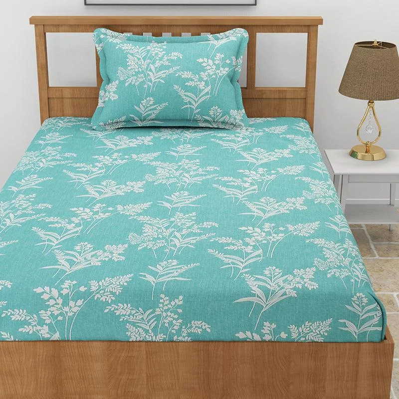 Cotinus Floral Bedsheet - Aqua Green