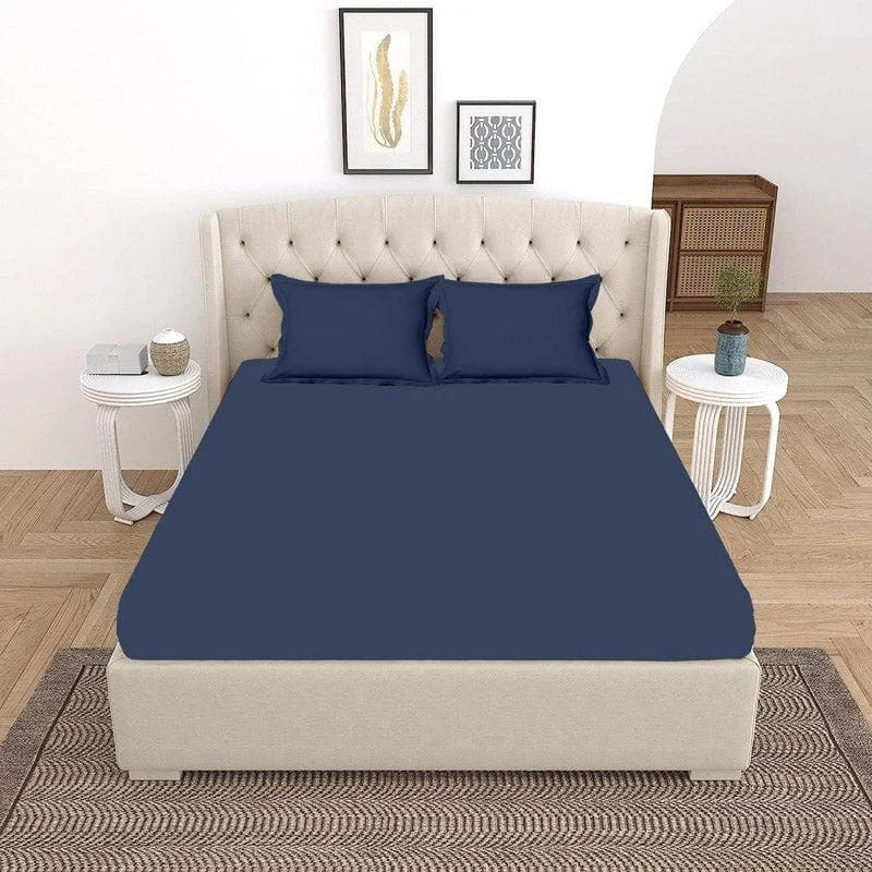 Vizag Solid Bedsheet - Navy Blue