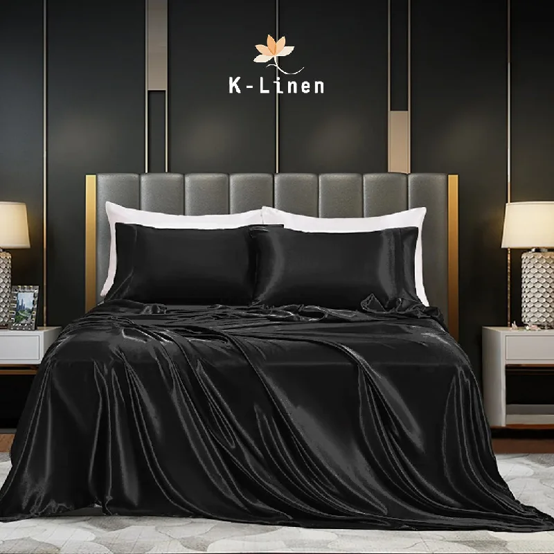 Premium Satin Silk Sheet - Black