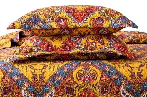 Tache Mustard Yellow Blue Red Paisley Chevron Hanging Gardens Pillow Sham 2-Pieces (HS3148Y)