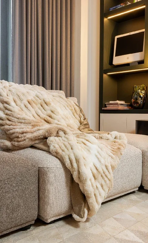 Beige Faux Fur Throw Blanket