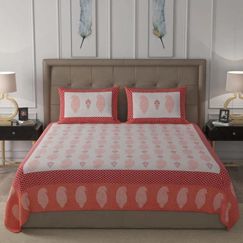 Velma Ethnic Bedsheet - White & Red