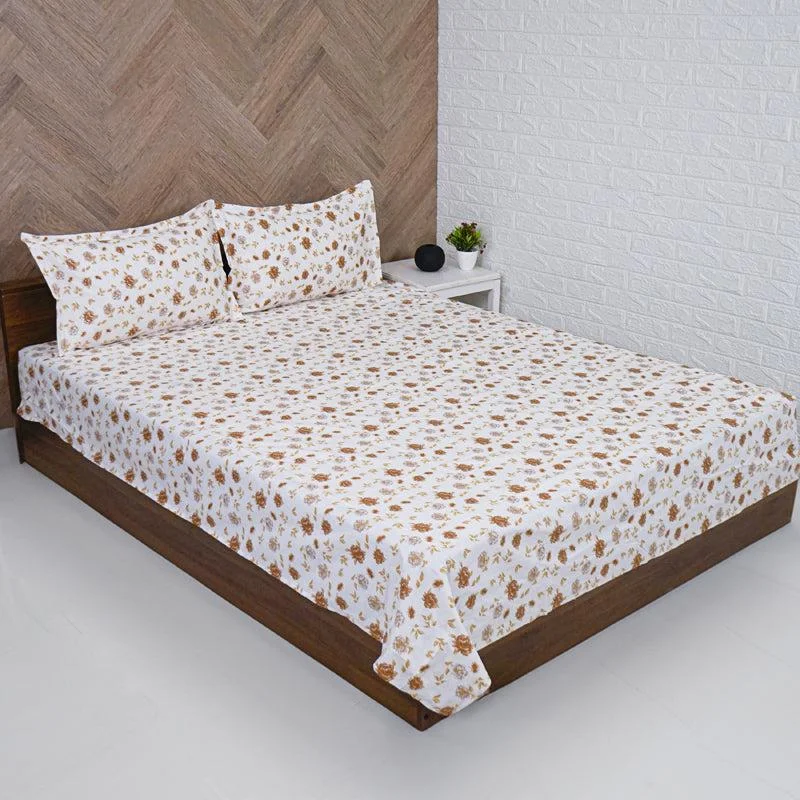 Mudra Floral Bedsheet - Brown