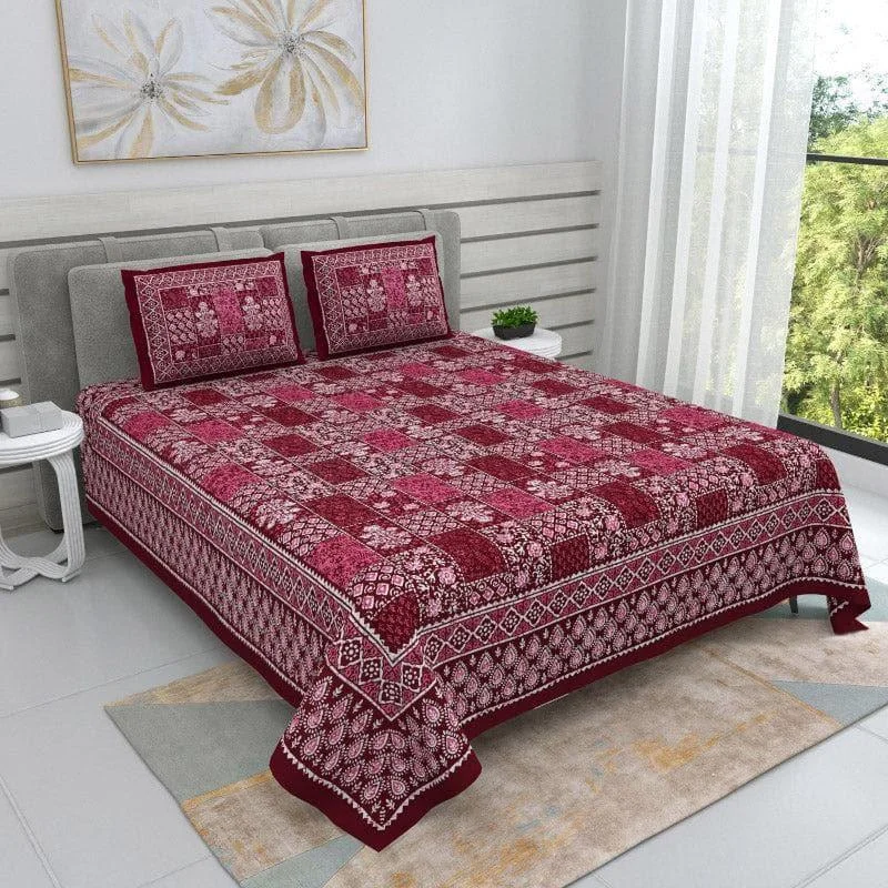 Kavyaa Printed Bedsheet - Maroon