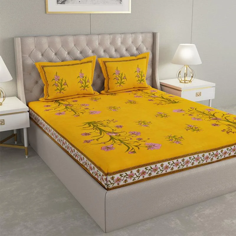 Ruma Floral Bedsheet - Yellow