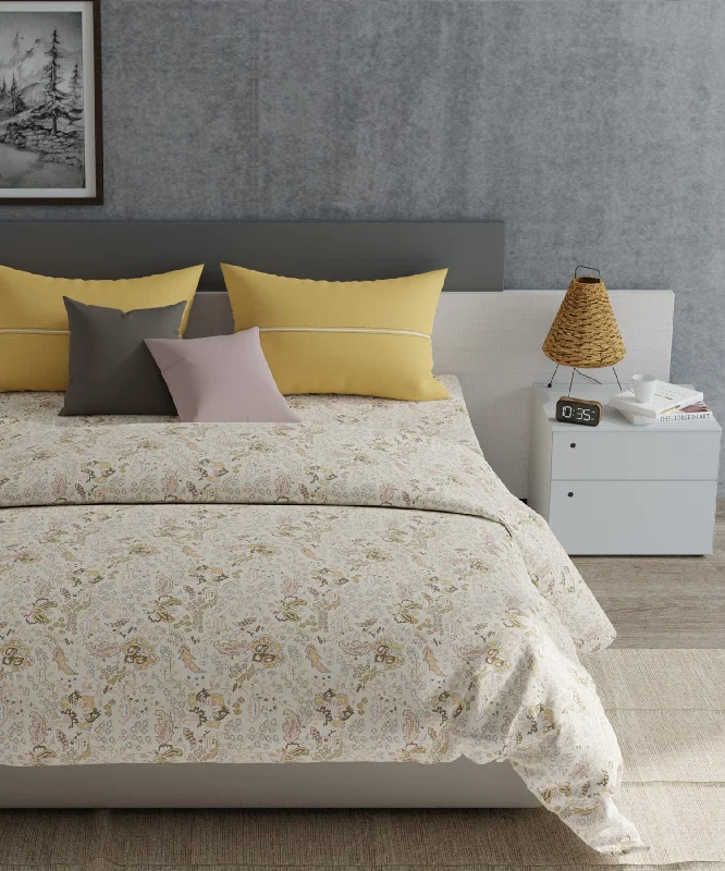 Everyday Diana Yellow Queen Bedsheet With 2 Pillow Cover, 120TC, 100% Cotton, Floral, Yellow