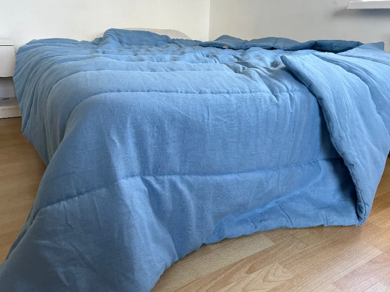 Blue Warm HEMP Linen Comforter Blanket Linen Fabric Filler Organic Hemp Fiber Eco friendly- Full Queen King Custom Size