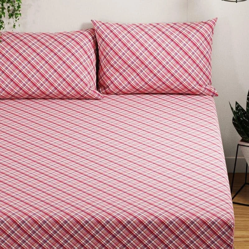 Karime Grided Bedsheet - Red