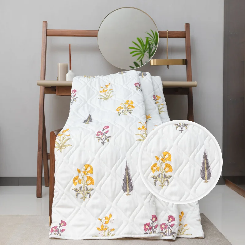 3 Layered Cotton AC Blankets, Quilts & Dohar for Single / Double Bed - High Garden Yellow