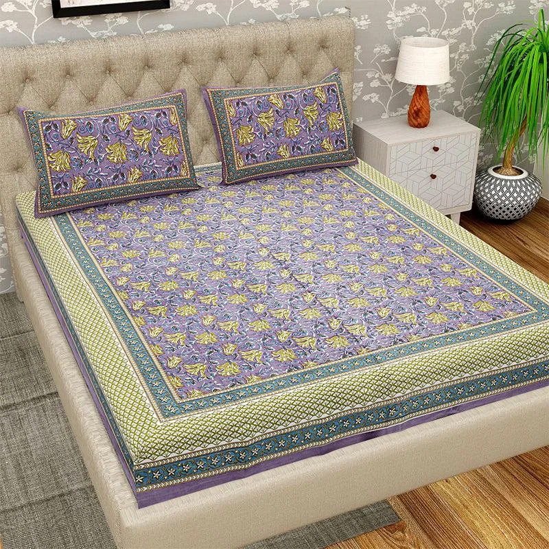 Finn Floral Bedsheet - Purple & Green