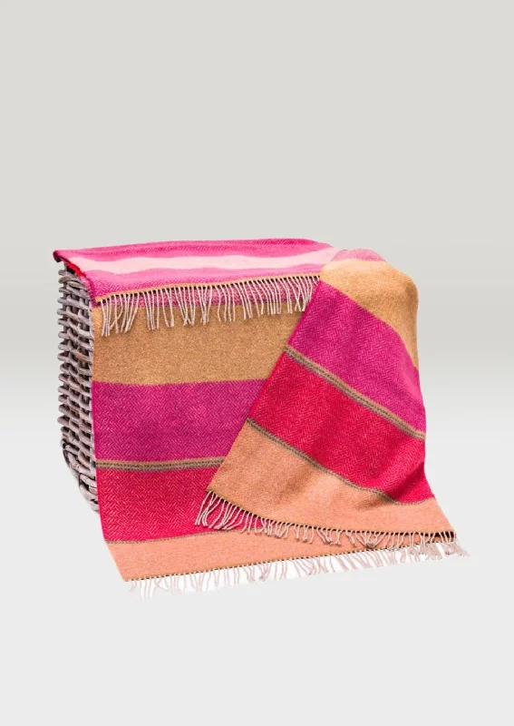 John Hanly Cashmere Merino Throw - Red Pink Biscuit Stripe