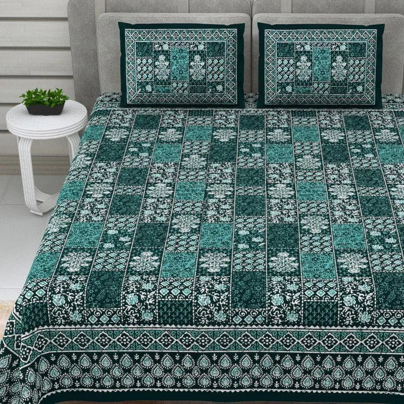 Kavyaa Printed Bedsheet - Bottle Green