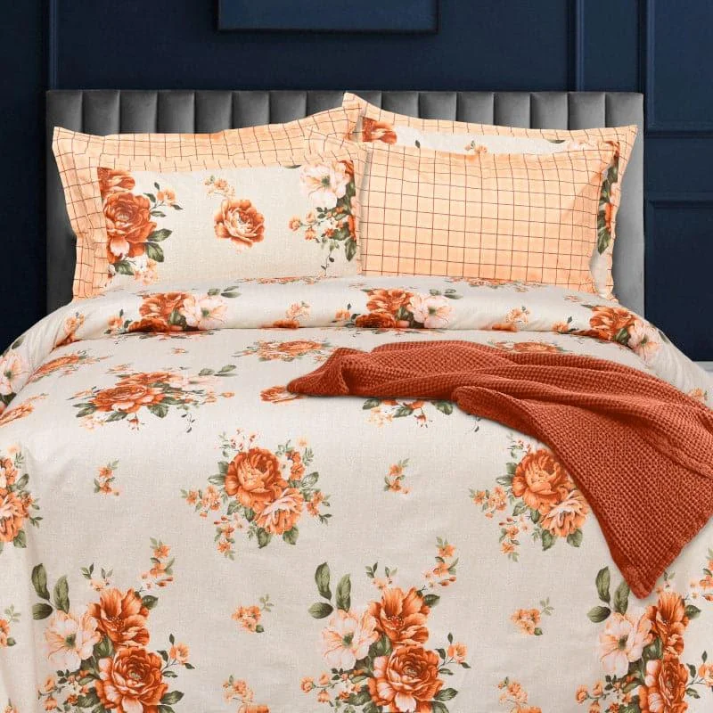 Noha Floral Bedsheet - Orange