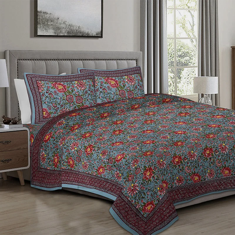 Alderidge Floral Printed Bedsheet - Sea Green