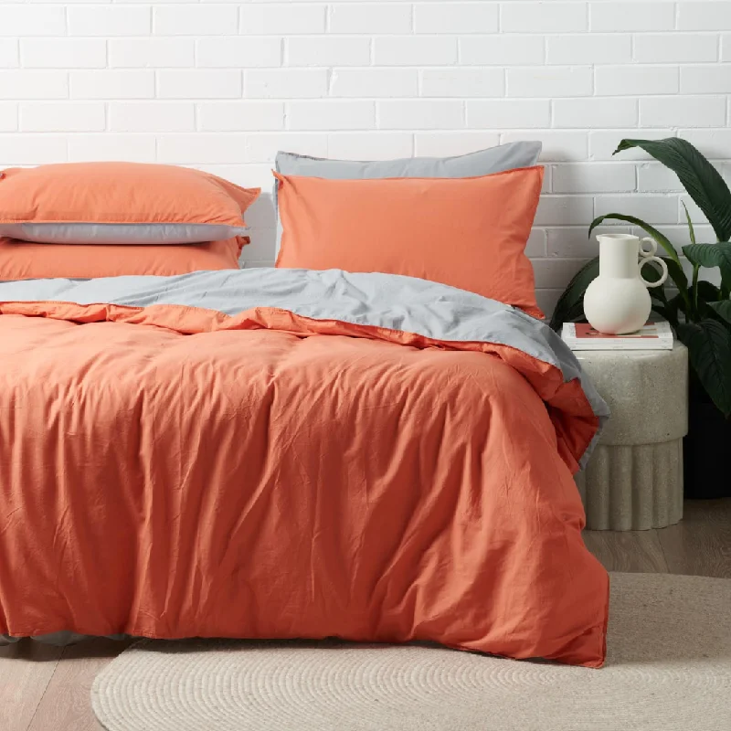 Vintage Cotton Quilt Cover Sets - Rust and Grey