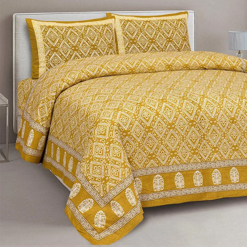 Avighna Ethnic Bedsheet - Yellow