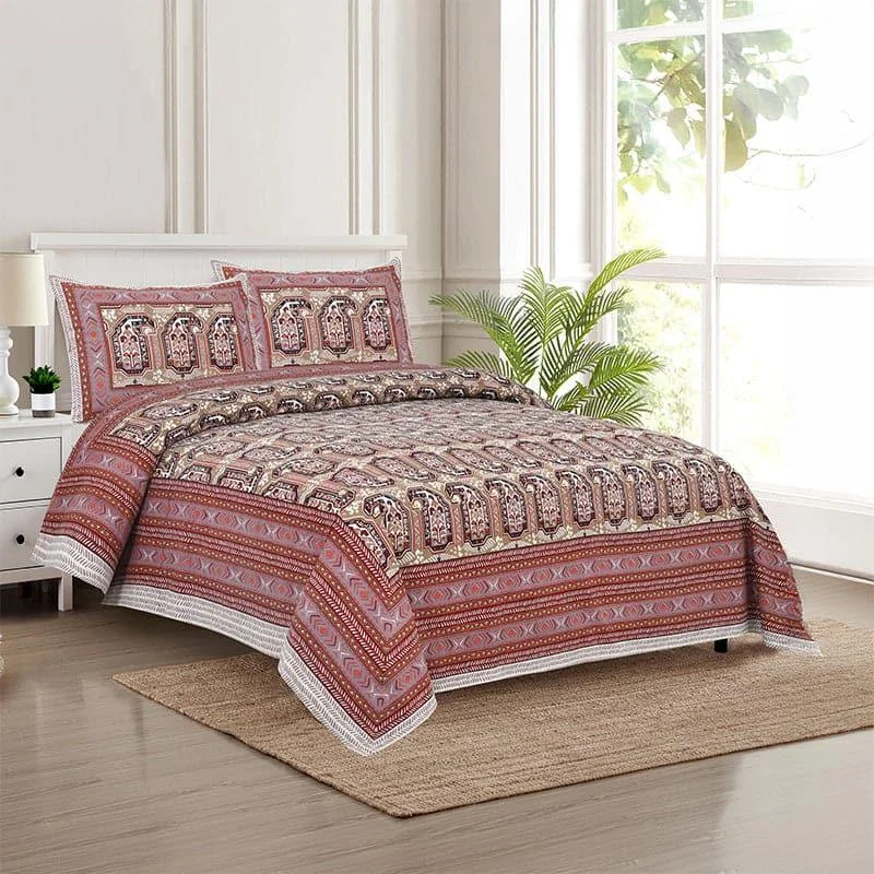 Mikaya Shine Bedsheet- Red & Brown