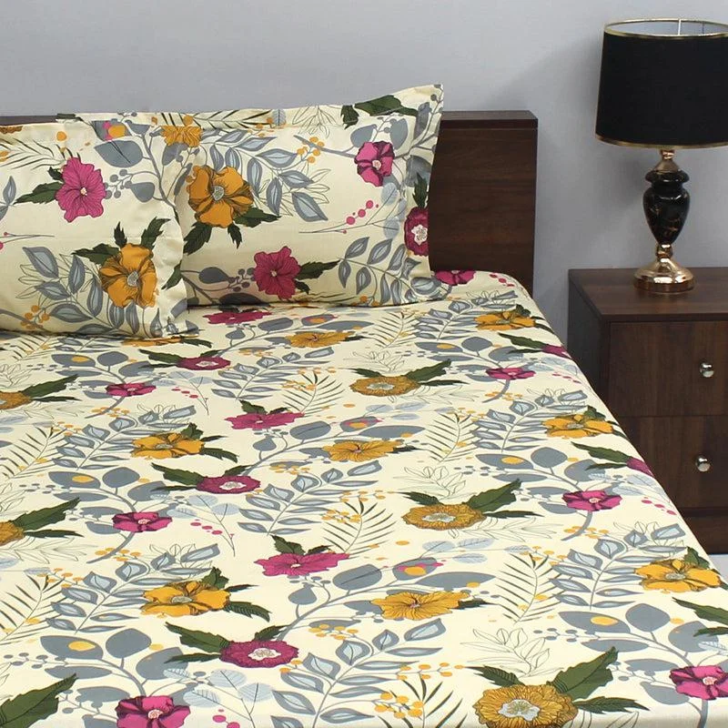 Yahvi Floral Bedsheet - Yellow