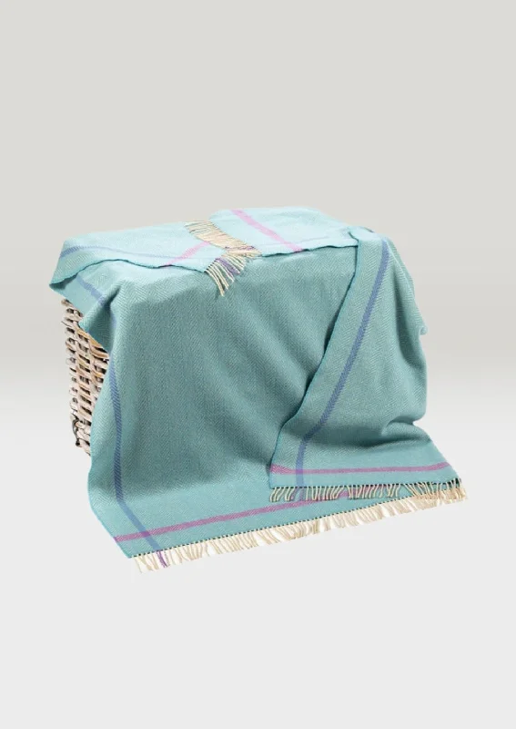 John Hanly Cashmere Merino Throw - Aqua Cream Purple