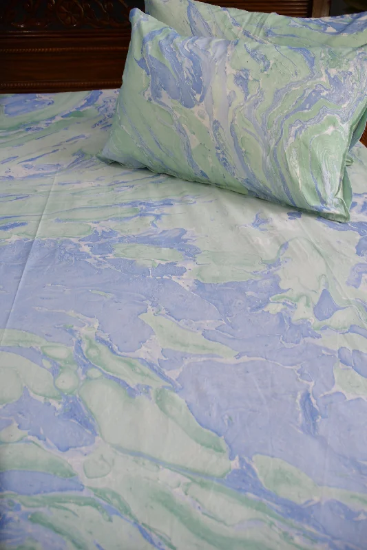 Ocean Marble Bedsheet:  Hand Block Print, Jaipur, Premium Cotton