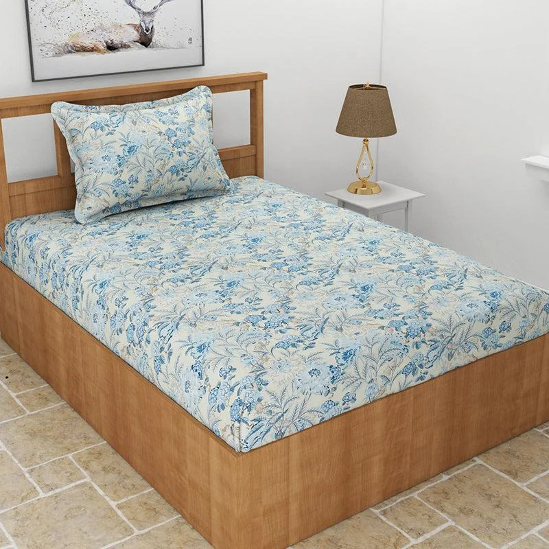 Malva Floral Bedsheet - Baby Blue