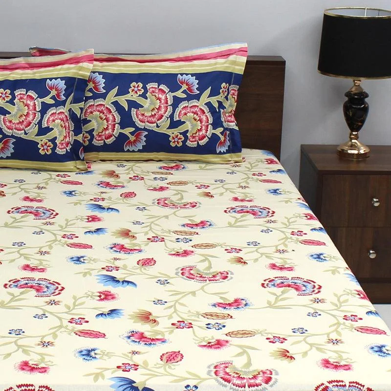 Siya Floral Bedsheet - Blue & Yellow