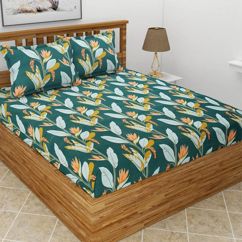 Gilola Floral Bedsheet - Dark Green