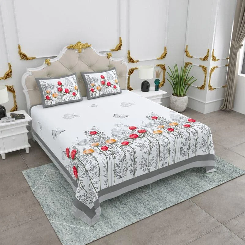 Rose Fusion Floral Bedsheet - Grey