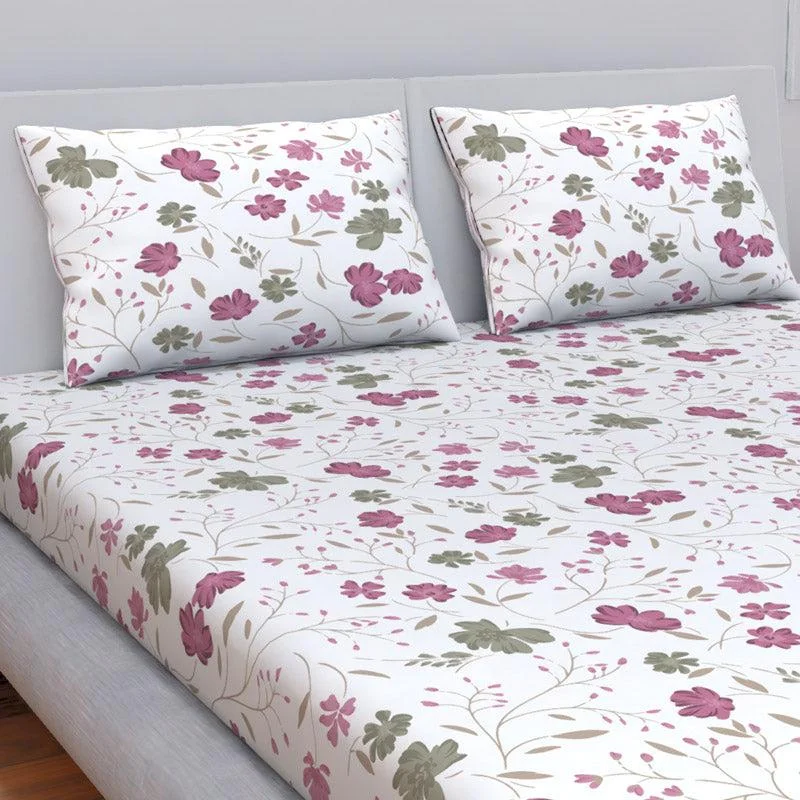 Himeya Comfort Percale Blooms Bedsheet - Pink & Grey