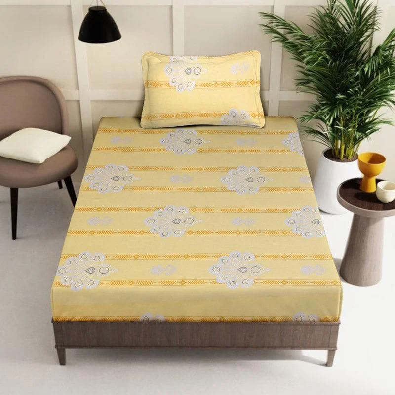 Vidushi Printed Bedsheet - Yellow